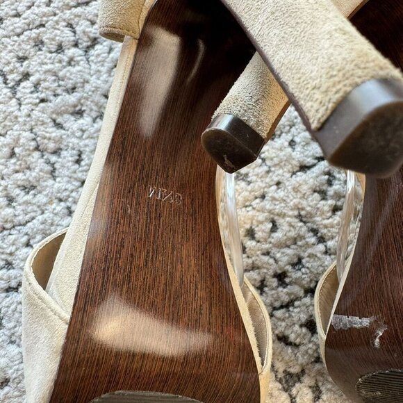 Diane‎ Von Furstenberg Beige Suede Peep-Toe Heels 4.5" Stiletto Sandals Size 8.5 - Picture 4 of 14